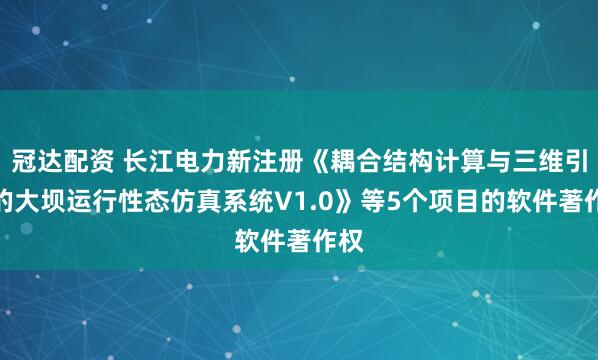 冠达配资 长江电力新注册《耦合结构计算与三维引擎的大坝运行性态仿真系统V1.0》等5个项目的软件著作权