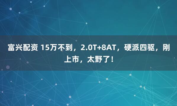 富兴配资 15万不到，2.0T+8AT，硬派四驱，刚上市，太野了！