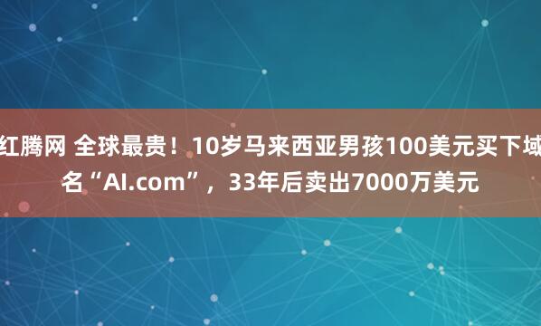 红腾网 全球最贵!10岁马来西亚男孩100美元买下域名“AI.com”,33年后卖出7000万美元